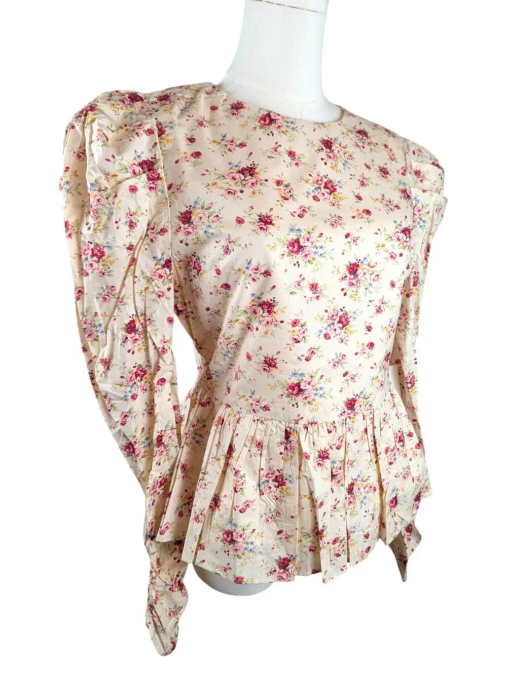 Tuckernuck Hyacinth House Top Floral Ava Peplum Cotton Blouse Long Sleeves XS
